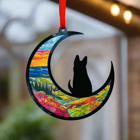 Dog Pointy Ears Moon Suncatcher